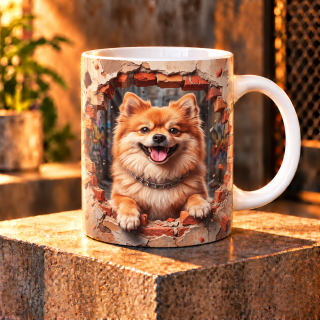 Keramický hrnek „Pomeranian proráží zeď“ – 330 ml